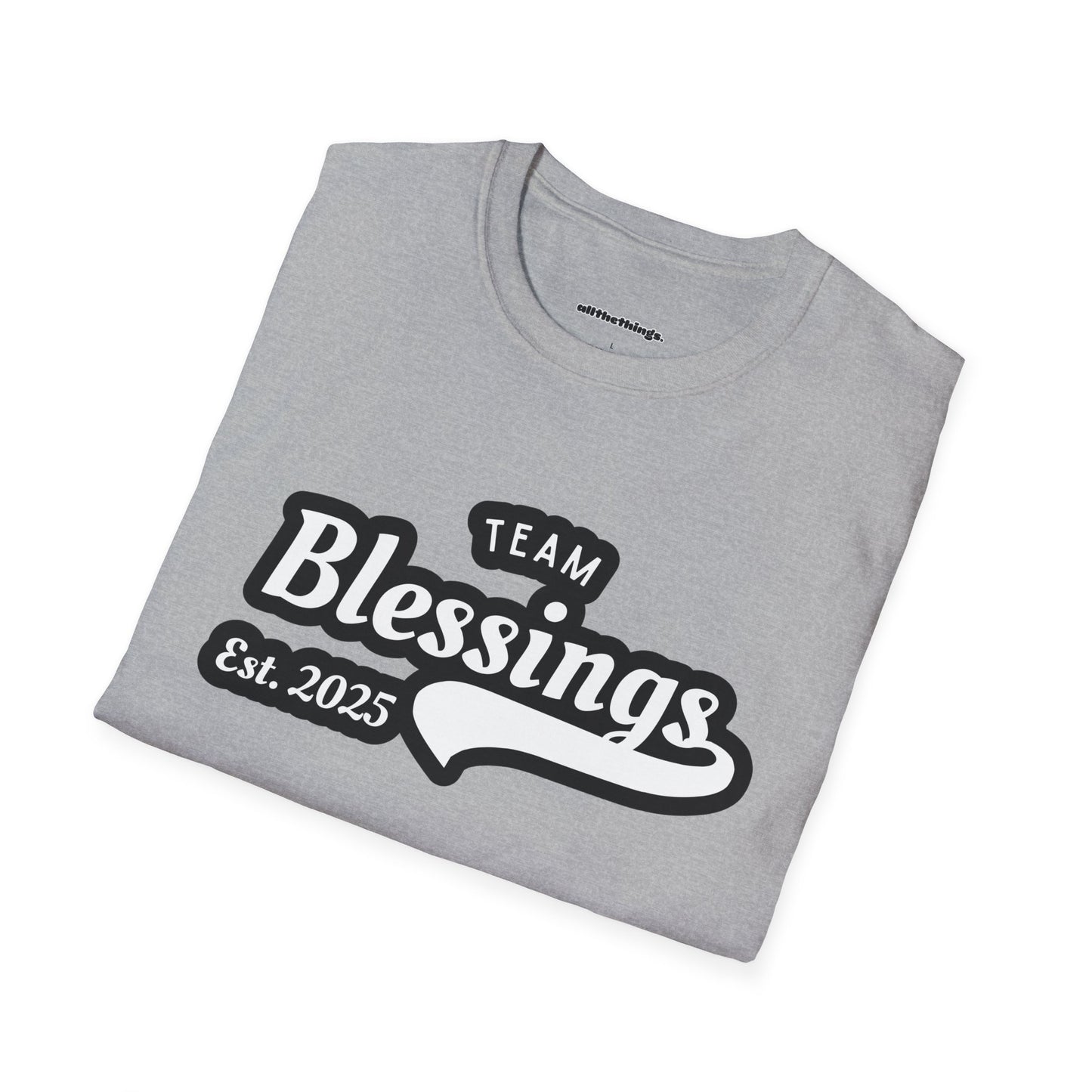 Unisex Softstyle T-Shirt with 'Team Blessings' Design, Casual Gift, Inspirational Wear, Perfect for Celebrations, Everyday Comfort
